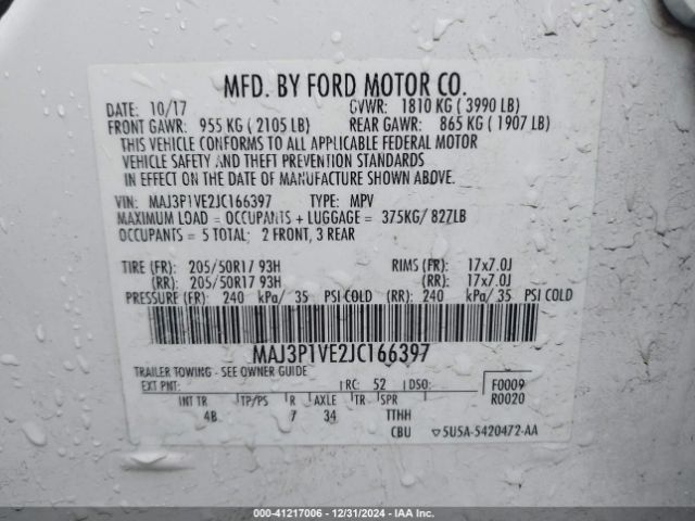 MAJ3P1VE2JC166397 Ford Ecosport Titanium