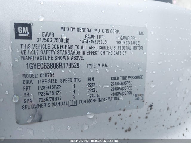 2008 CADILLAC ESCALADE 1GYEC63808R179529 Photo 8