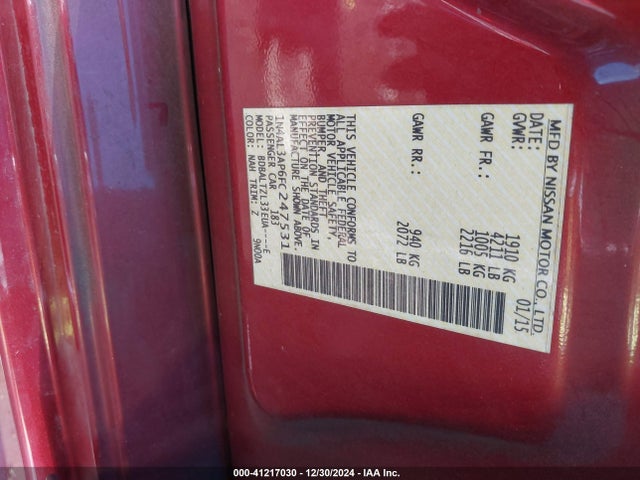 1N4AL3AP6FC247531 Nissan Altima 2.5/s/sv/sl