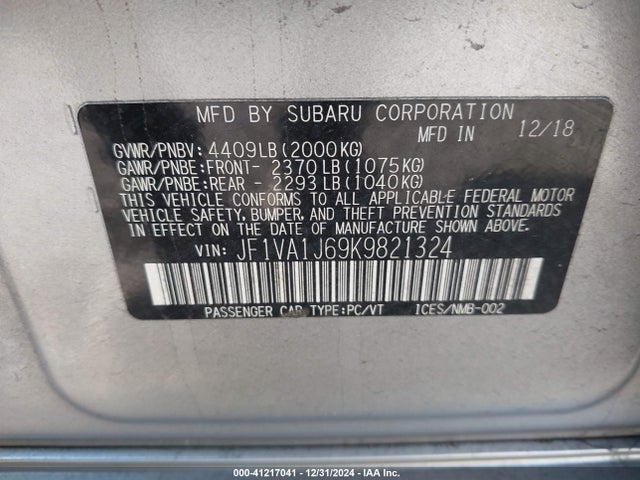 JF1VA1J69K9821324 Subaru Wrx Limited