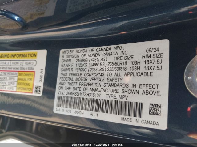 2HKRS3H47SH316107 Honda Cr-v Ex 2wd