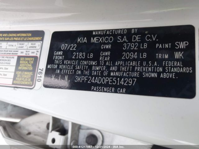 3KPF24AD0PE514297 KIA Forte Lxs