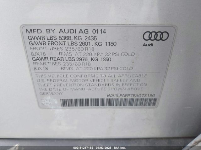 WA1LFAFP7EA073190 Audi Q5 2.0t Premium