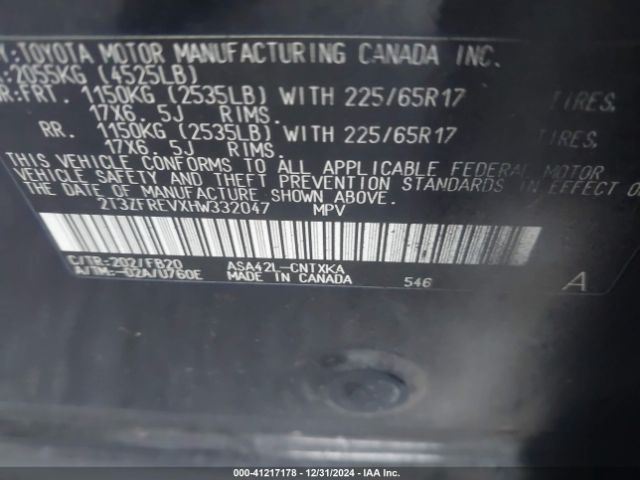 2T3ZFREVXHW332047 Toyota RAV4 LE