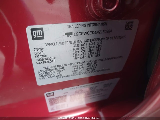 1GCPWCED4NZ150884 Chevrolet Silverado 1500 Ltd 2wd  Short Bed Lt