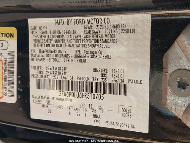 3FA6P0LU6ER310705 Ford Fusion Hybrid Se