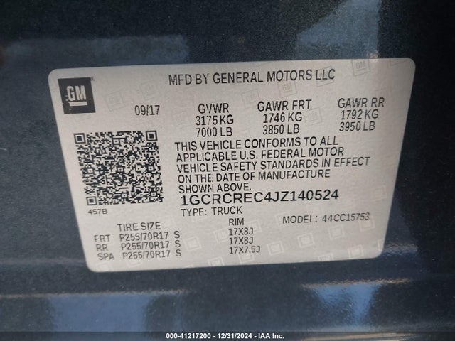 1GCRCREC4JZ140524 Chevrolet Silverado 1500 1lt