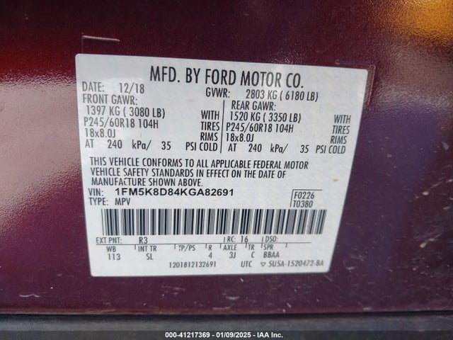 1FM5K8D84KGA82691 Ford EXPLORER XLT