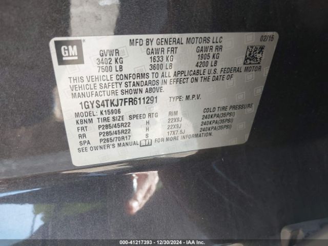 1GYS4TKJ7FR611291 Cadillac Escalade Esv Premium