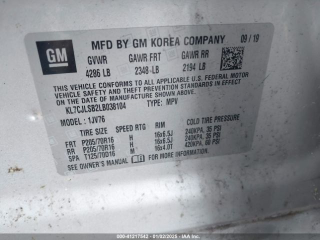 KL7CJLSB2LB038104 Chevrolet Trax Fwd Lt