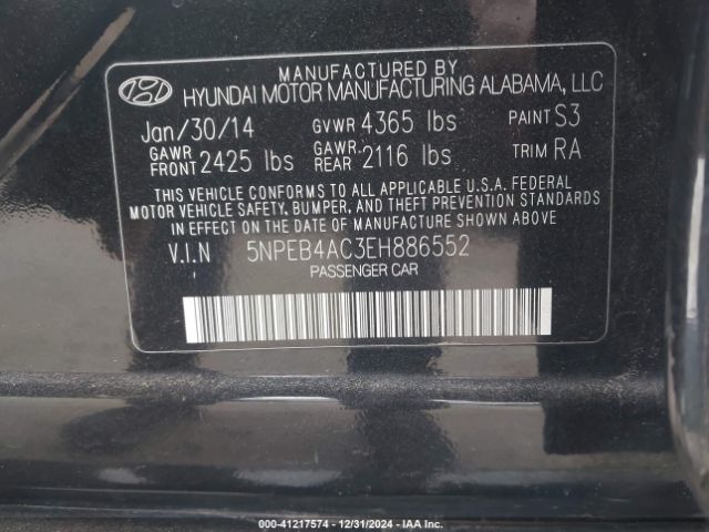 5NPEB4AC3EH886552 Hyundai SONATA GLS