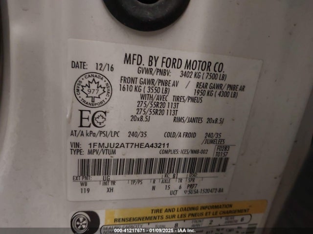 1FMJU2AT7HEA43211 Ford Expedition Limited