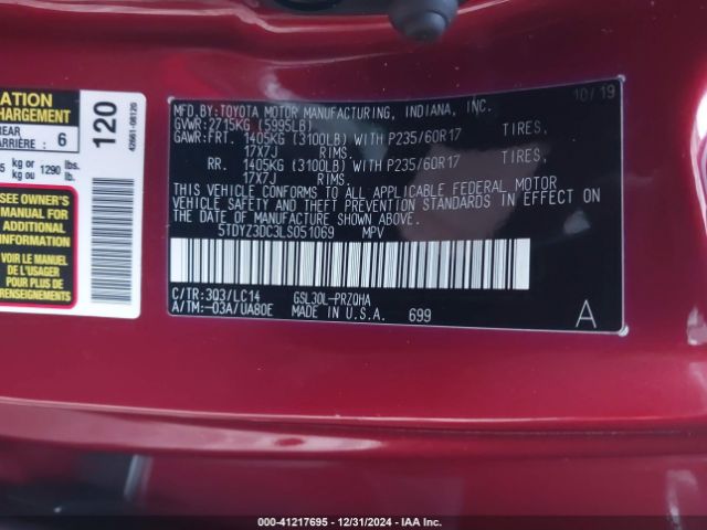 5TDYZ3DC3LS051069 Toyota SIENNA XLE
