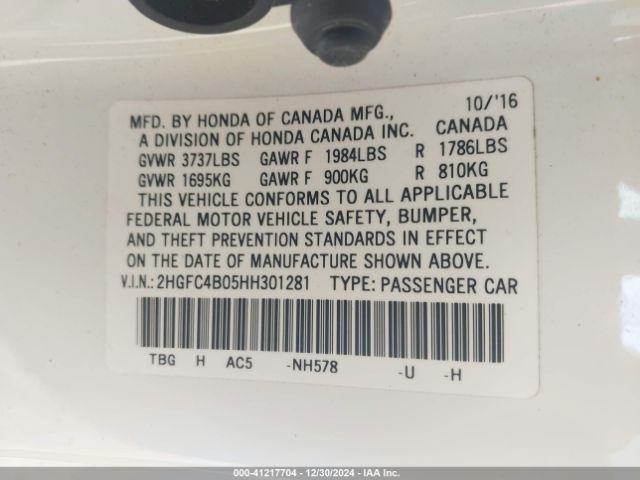 2HGFC4B05HH301281 Honda Civic Lx-p