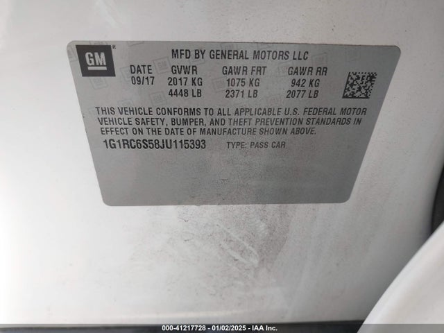 1G1RC6S58JU115393 Chevrolet VOLT LT