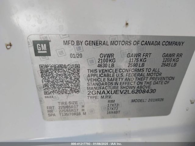 2GNAXUEV2L6208430 Chevrolet EQUINOX LT