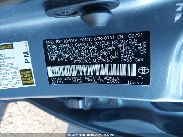 Toyota COROLLA SE 2021 JTDS4MCE1MJ075057 Image 9