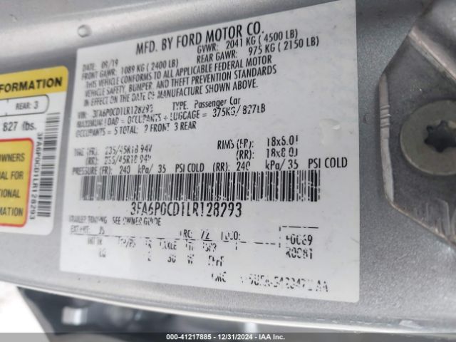3FA6P0CD1LR128293 Ford FUSION SEL
