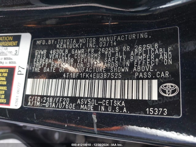 Toyota CAMRY SE 2014 4T1BF1FK4EU387525 Image 9