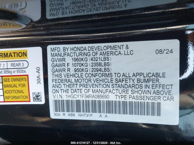 1HGCY1F34RA085690 Honda ACCORD EX