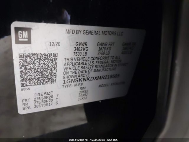 1GNSKNKDXMR218505 Chevrolet Tahoe 4wd Lt