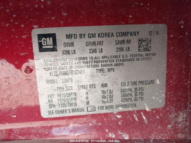 KL7CJNSB6FB102421 Chevrolet TRAX LTZ