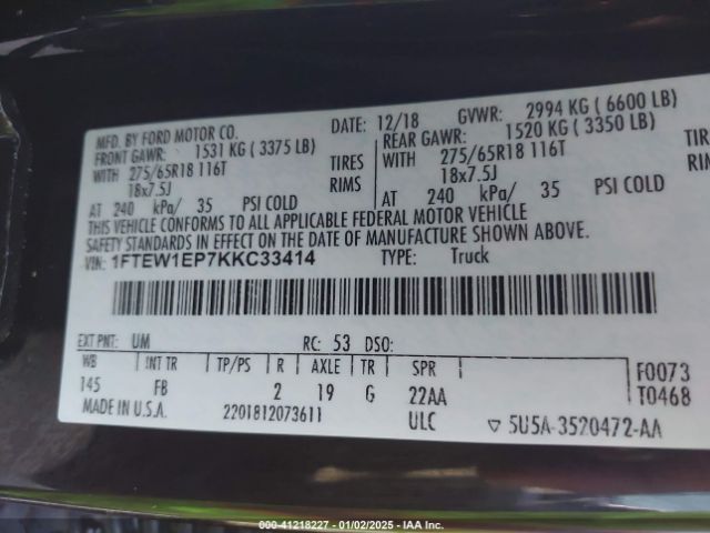 1FTEW1EP7KKC33414 Ford F-150 Xlt