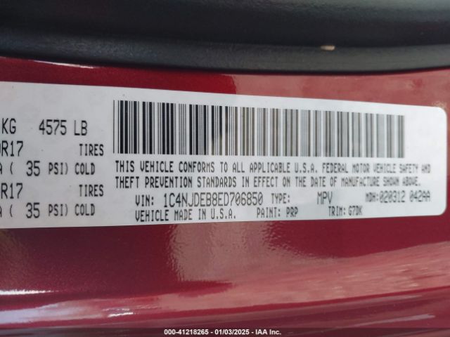 1C4NJDEB8ED706850 Jeep Compass Latitude