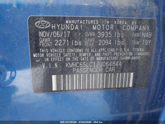 KMHC65LC1JU064844 Hyundai Ioniq Hybrid Blue