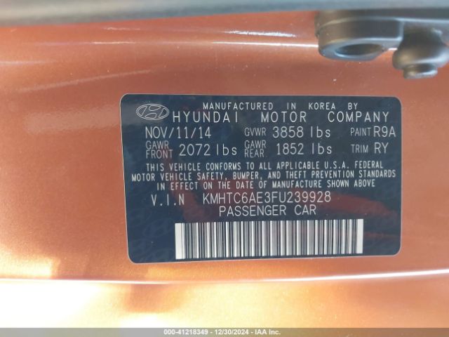 KMHTC6AE3FU239928 Hyundai Veloster Turbo