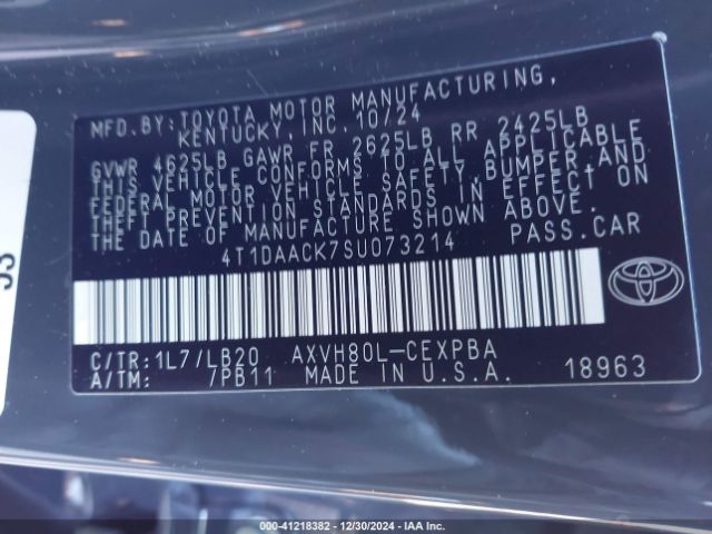 4T1DAACK7SU073214 Toyota CAMRY XSE