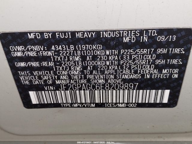 JF2GPAGC6E8209897 Subaru Xv Crosstrek 2.0i Limited