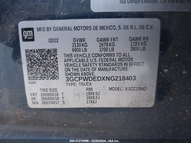 3GCPWDEDXNG218403 Chevrolet Silverado 1500 Ltd 2wd  Short Bed Rst