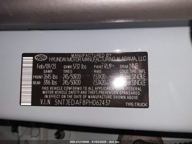 5NTJEDAF8PH062437 Hyundai Santa Cruz Limited