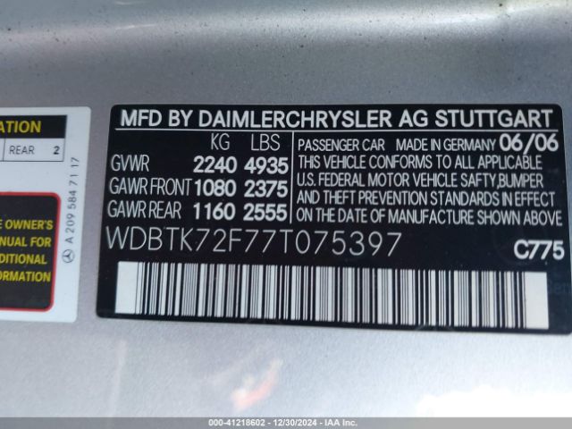 2007 MERCEDES-BENZ CLK 550 WDBTK72F77T075397 Photo 8