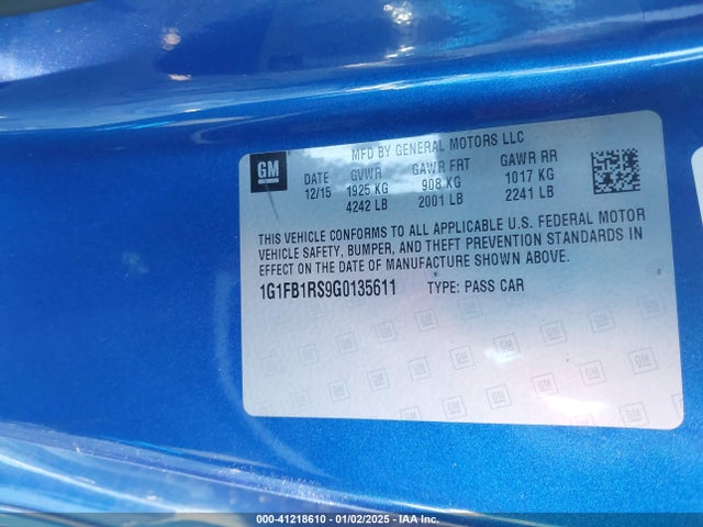 1G1FB1RS9G0135611 Chevrolet Camaro 1lt