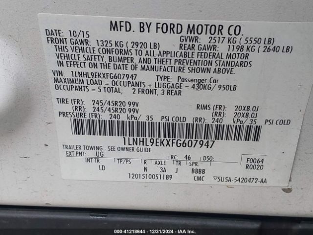 1LNHL9EKXFG607947 Lincoln MKS