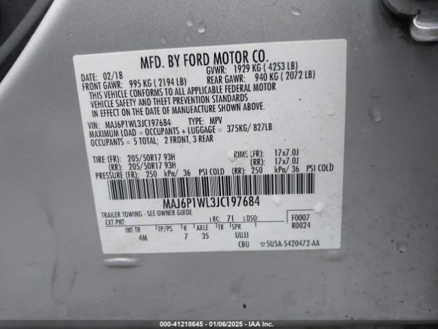 MAJ6P1WL3JC197684 Ford Ecosport Titanium