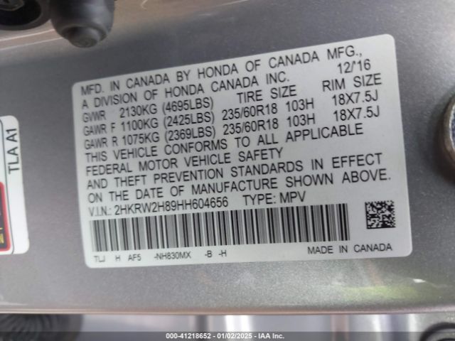 2HKRW2H89HH604656 Honda Cr-v Ex-l/ex-l Navi