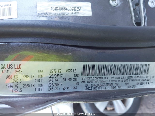 Jeep Compass 2016 1C4NJDBB4GD780354 Image 9
