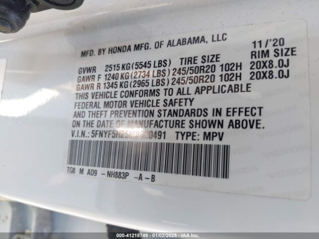 5FNYF5H26MB020491 Honda Pilot 2wd Special Edition