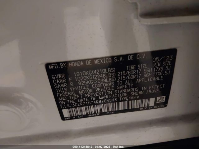 3CZRZ1H74RM704548 Honda Hr-v 2wd Ex-l/2wd Ex-l W/o Bsi