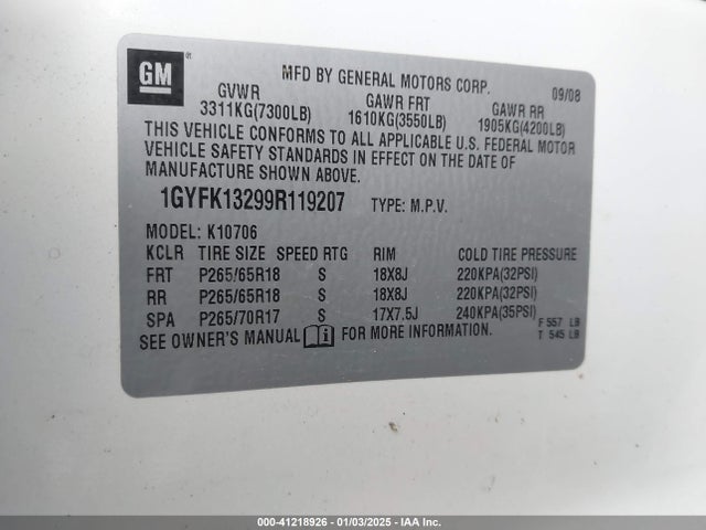 2009 CADILLAC ESCALADE 1GYFK13299R119207 Photo 8