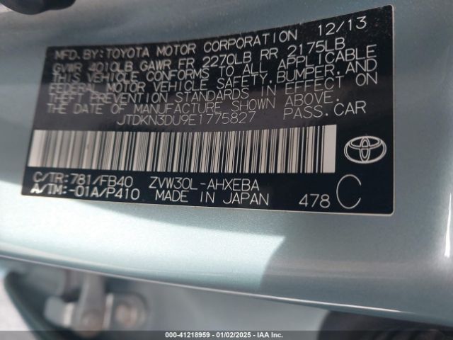 JTDKN3DU9E1775827 Toyota Prius