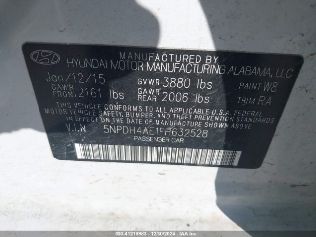 5NPDH4AE1FH632528 Hyundai Elantra Limited