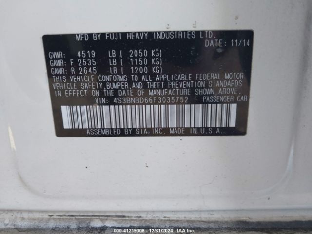 4S3BNBD66F3035752 Subaru Legacy 2.5i Premium