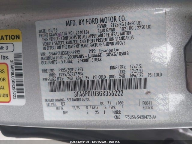 Ford Fusion Hybrid Se 2016 3FA6P0LU3GR356222 Image 9