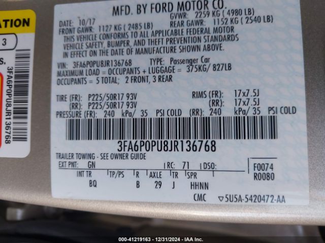 3FA6P0PU8JR136768 Ford Fusion Energi Se Luxury