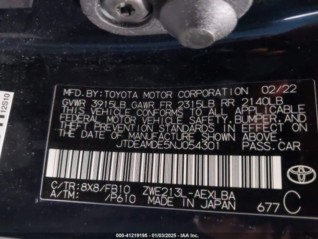 JTDEAMDE5NJ054301 Toyota Corolla Hybrid Le