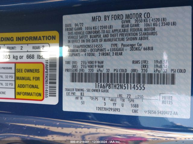 1FA6P8TH2N5114555 Ford Mustang Ecoboost Premium Fastback